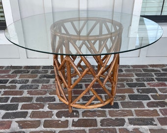 Vintage Rattan Dining Table, Coastal Dining Table, West Indies Dining Table, Tommy Bahama Style Dining Table - GLASS NOT INCLUDED