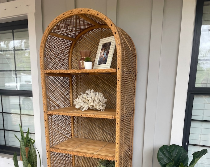 Vintage Wicker Arch Shelf Wicker Etagere Rattan Bookshelf Etsy
