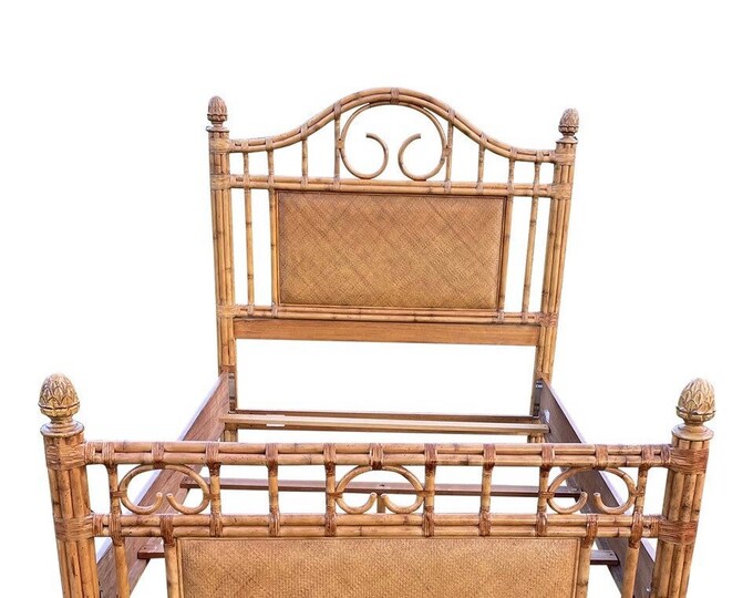 Vintage Bamboo Queen Bed With Rattan, Artichoke Headboard With Rattan