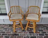 VIntage bar stools, Swivel stools, Boho bar stools, Bamboo barstools. Rattan stools, Wood chairs, Coastal furniture, Lake decor, Wicker