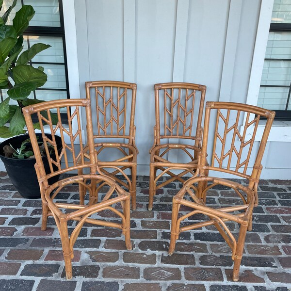 Vintage rattan dining chairs, Bamboo style dining chairs, Chippendale style dining chairs, Coastal dining chairs, Florida style dining