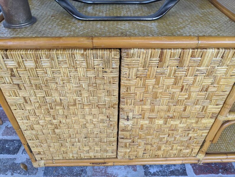 Rattan shelf Entertainment center Wicker Bamboo Etsy