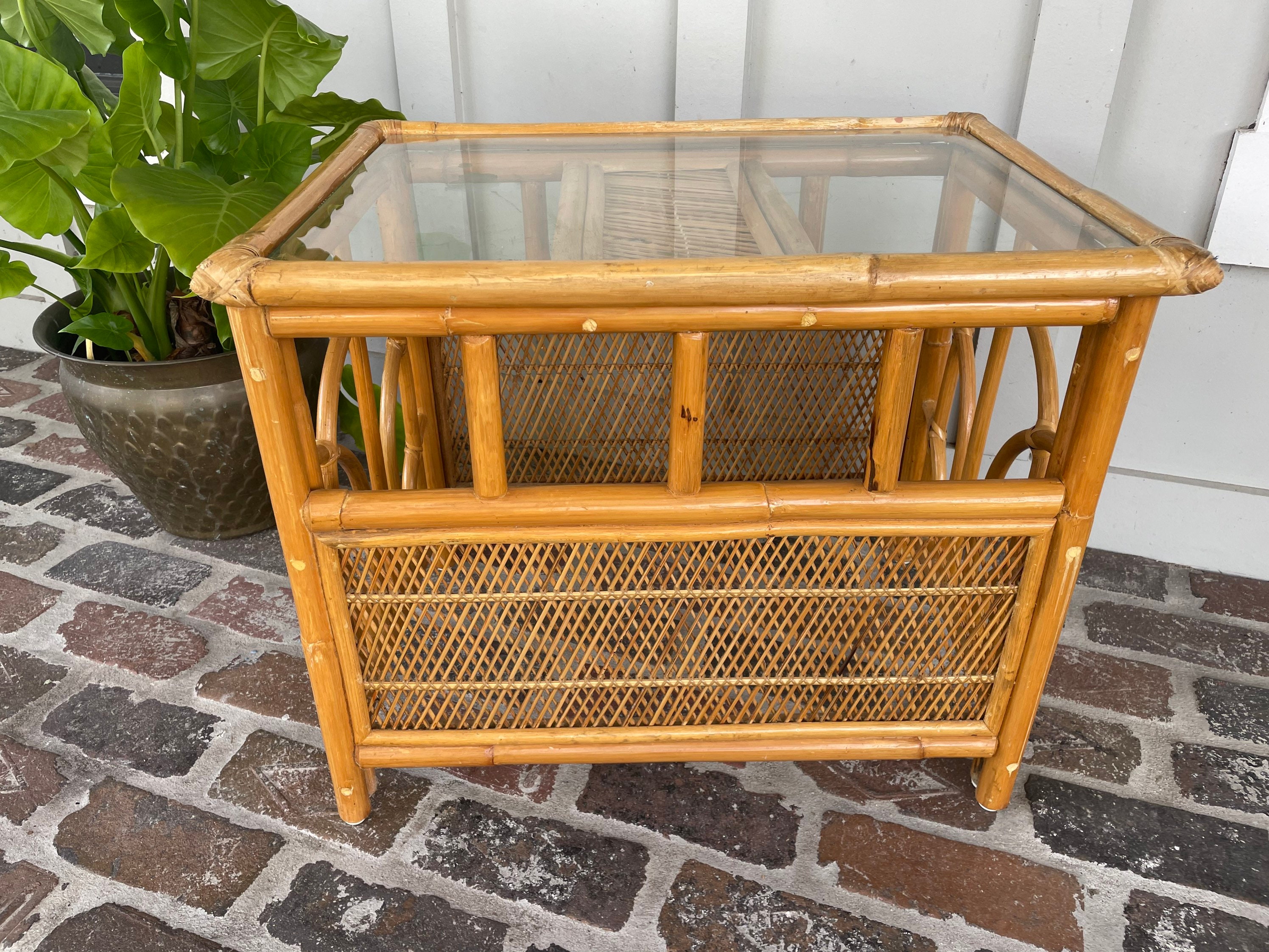 Vintage Rattan Side Table Wicker Side Table Rattan Side Etsy
