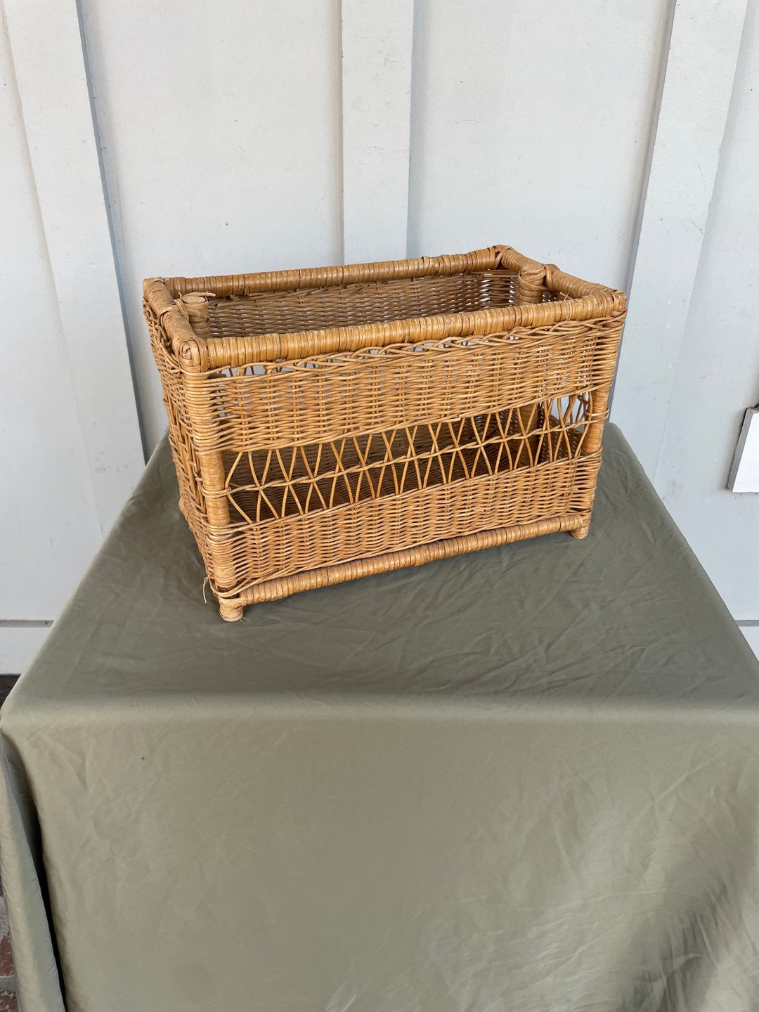 Vintage Wicker Magazine Holder Wicker Towel Holder Rattan Etsy