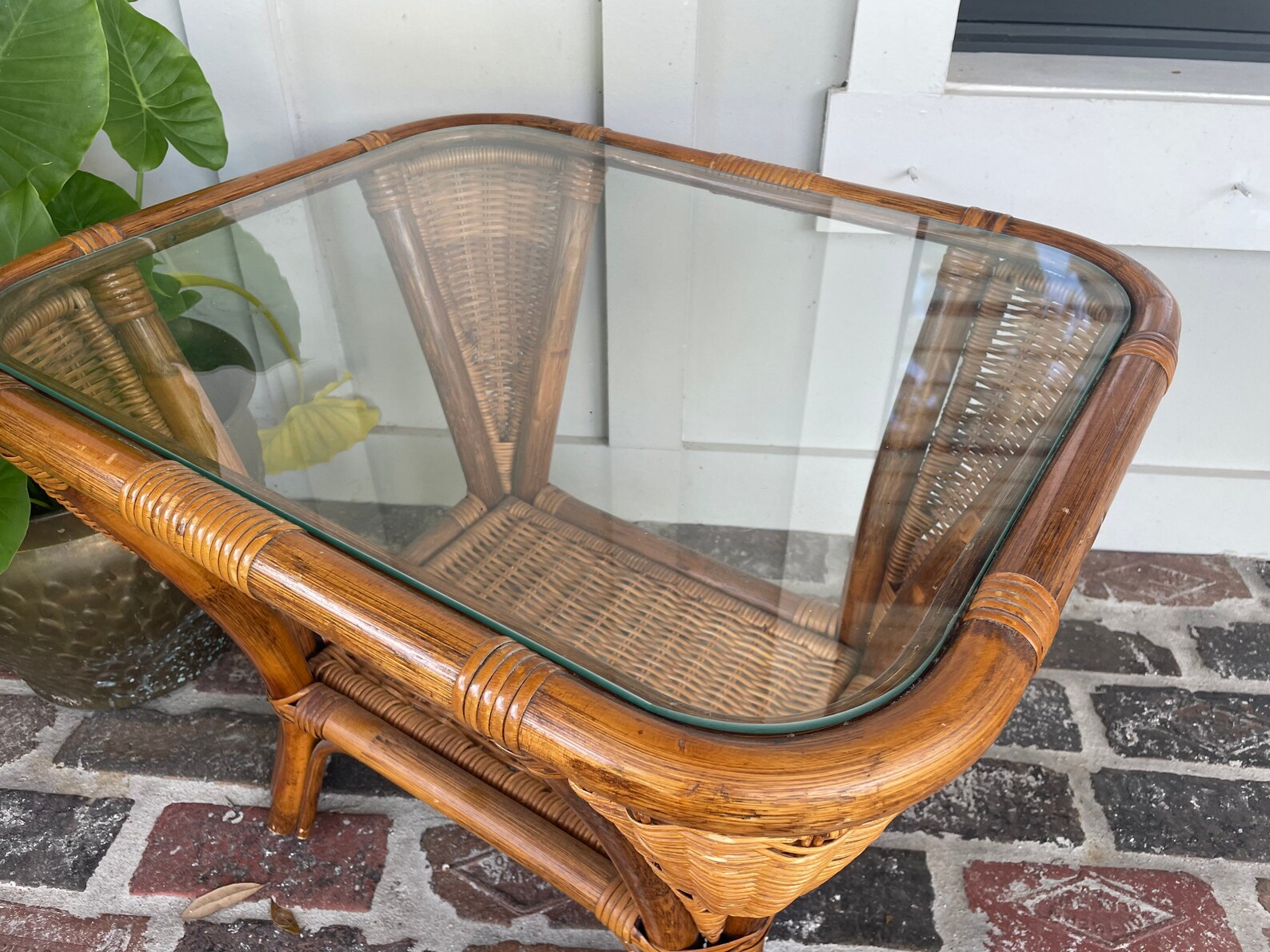 Vintage rattan side table Wicker side table Rattan side Etsy