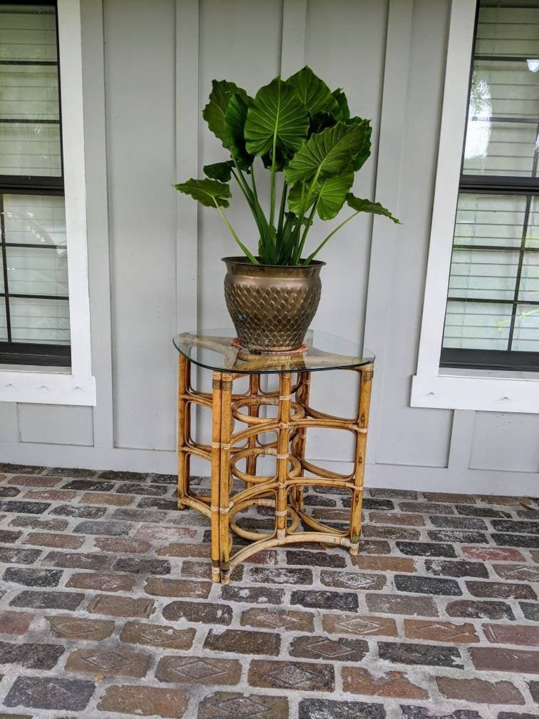Boho Side Table Accent Table Bamboo Table Rattan Side Etsy