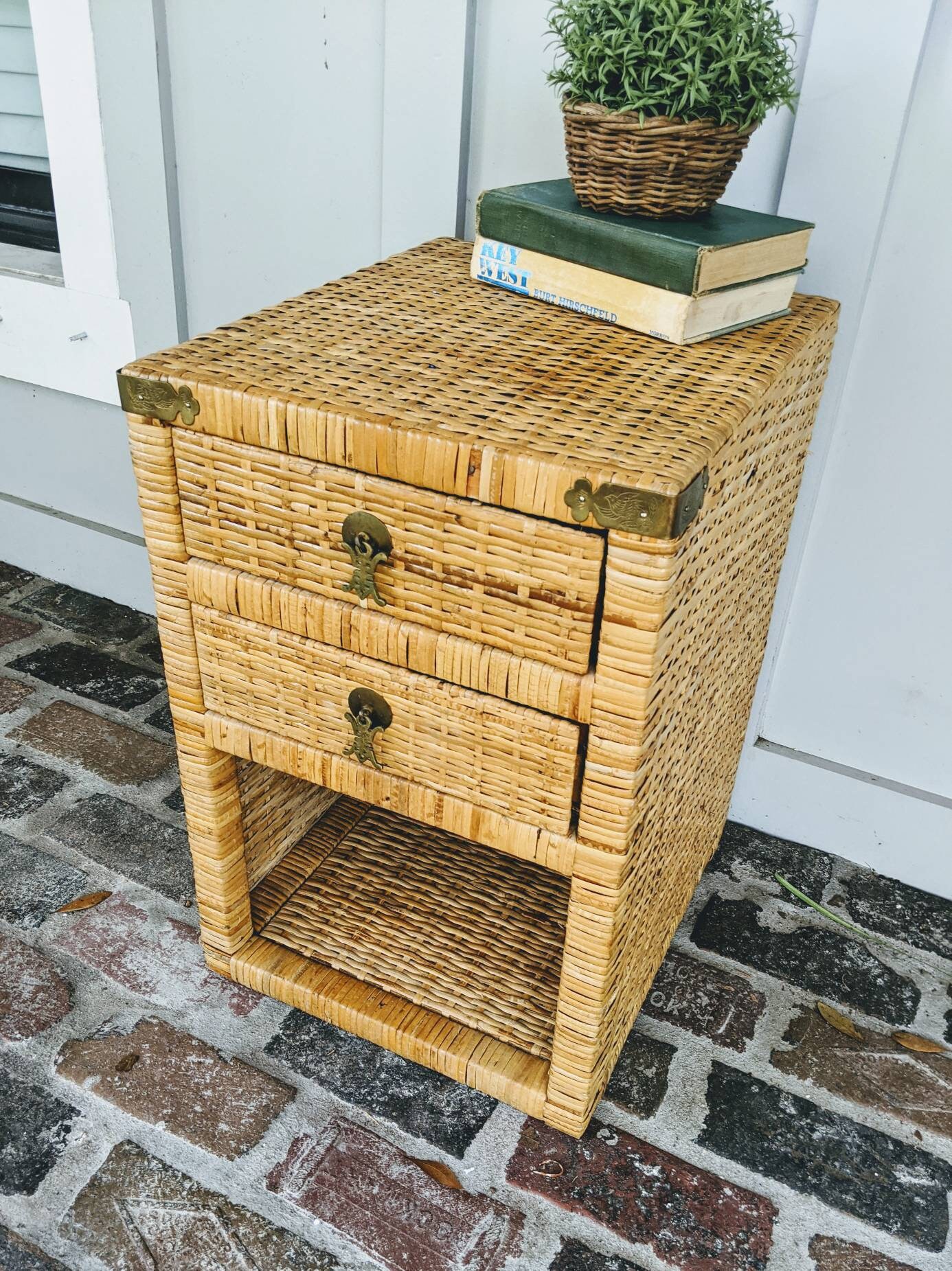 Boho night stand Wicker side table Rattan night stand Plant Etsy