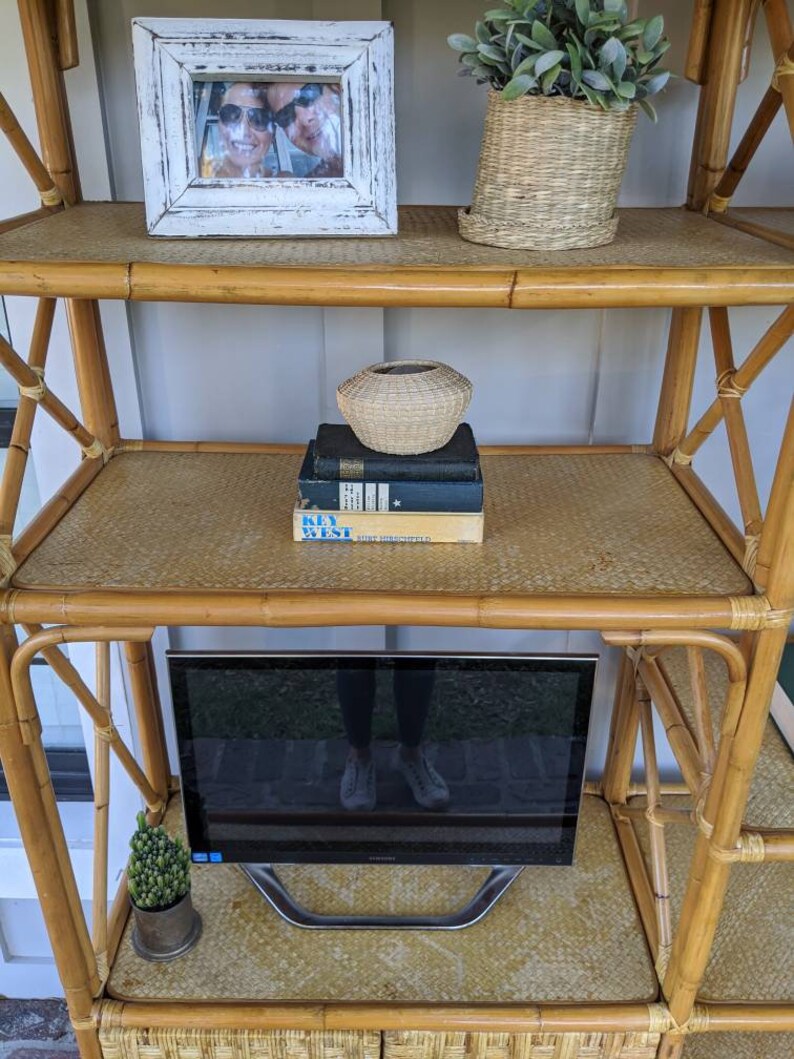 Rattan shelf Entertainment center Wicker Bamboo Etsy
