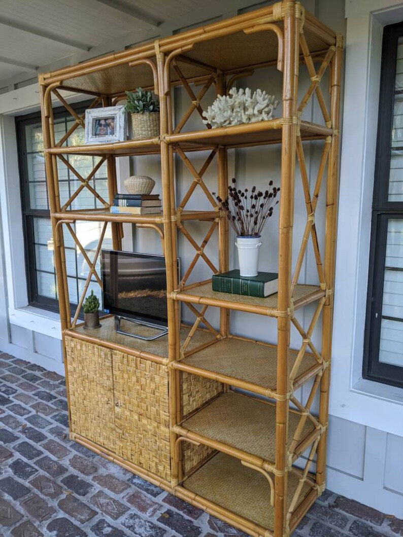 Rattan shelf Entertainment center Wicker Bamboo Etsy