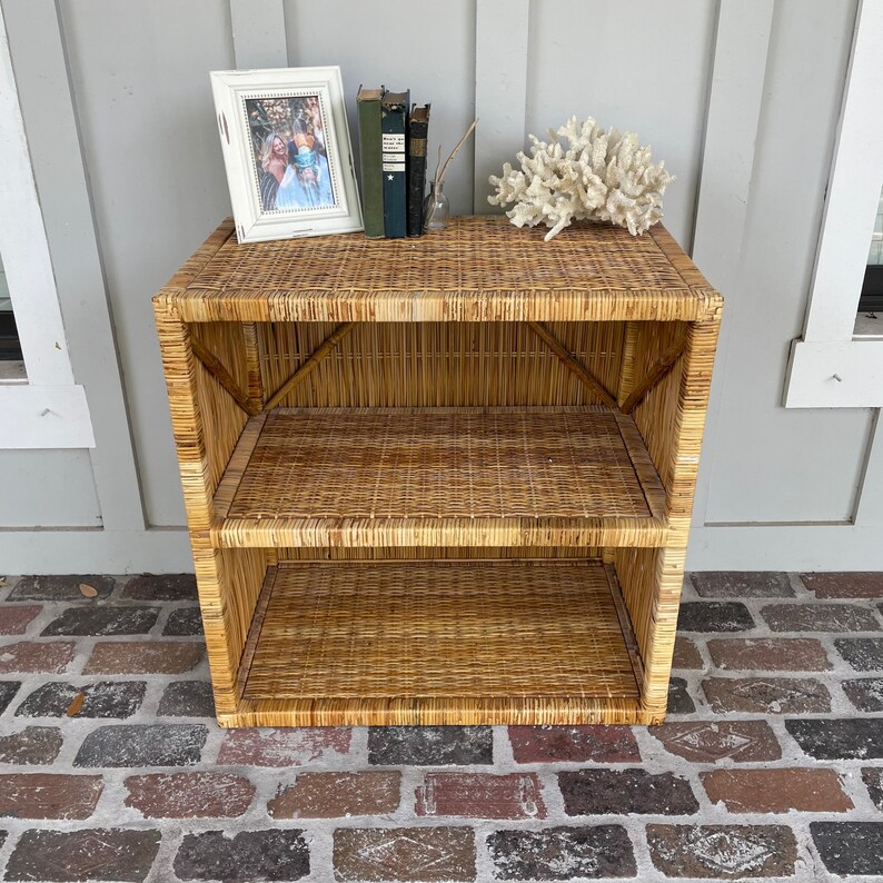Vintage Wicker Shelf Wicker Night Stand Vintage Rattan Etsy
