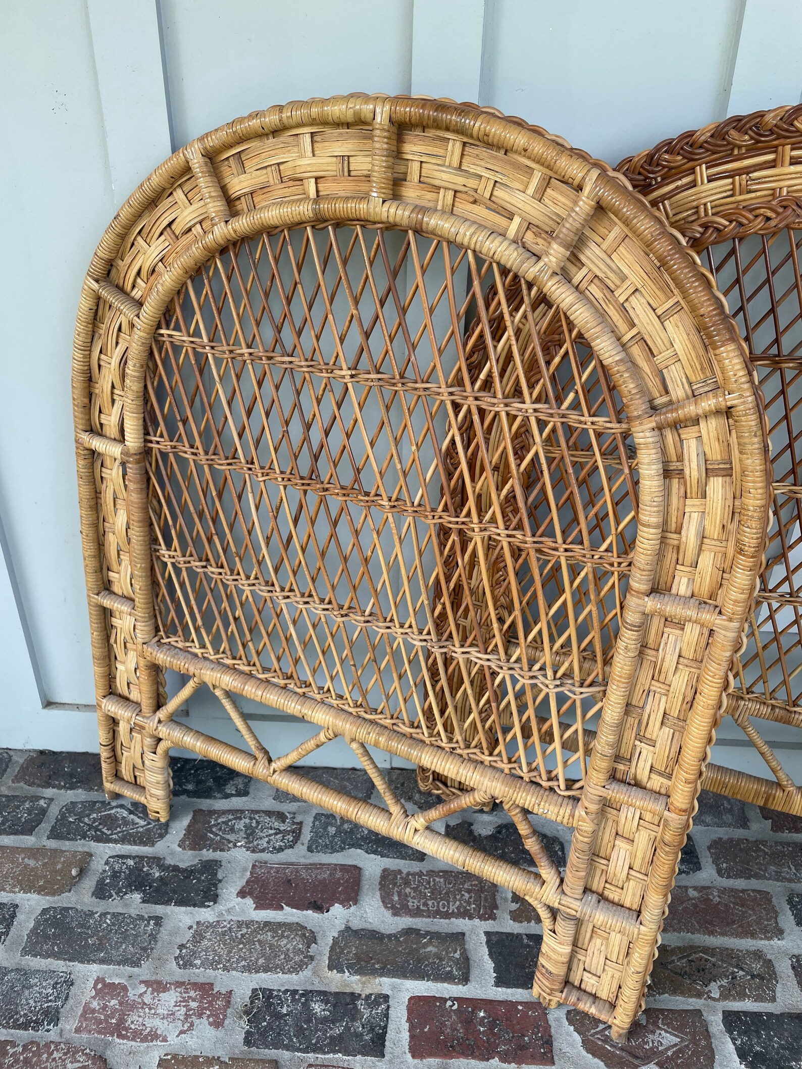 Vintage wicker twin headboards Wicker headboard Coastal head Etsy