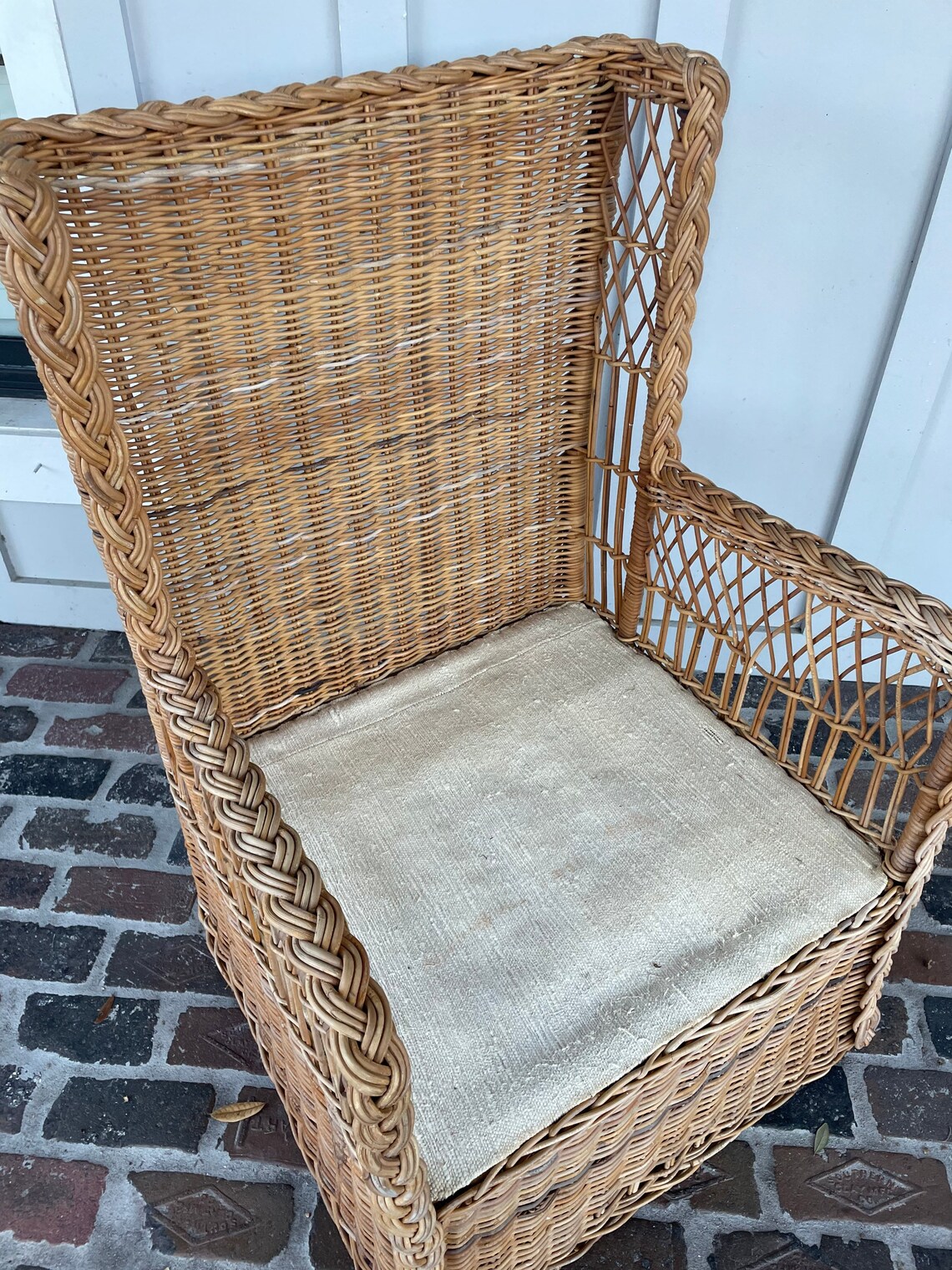Vintage Large Wicker Chair High Back Rattan Chair Bamboo Etsy