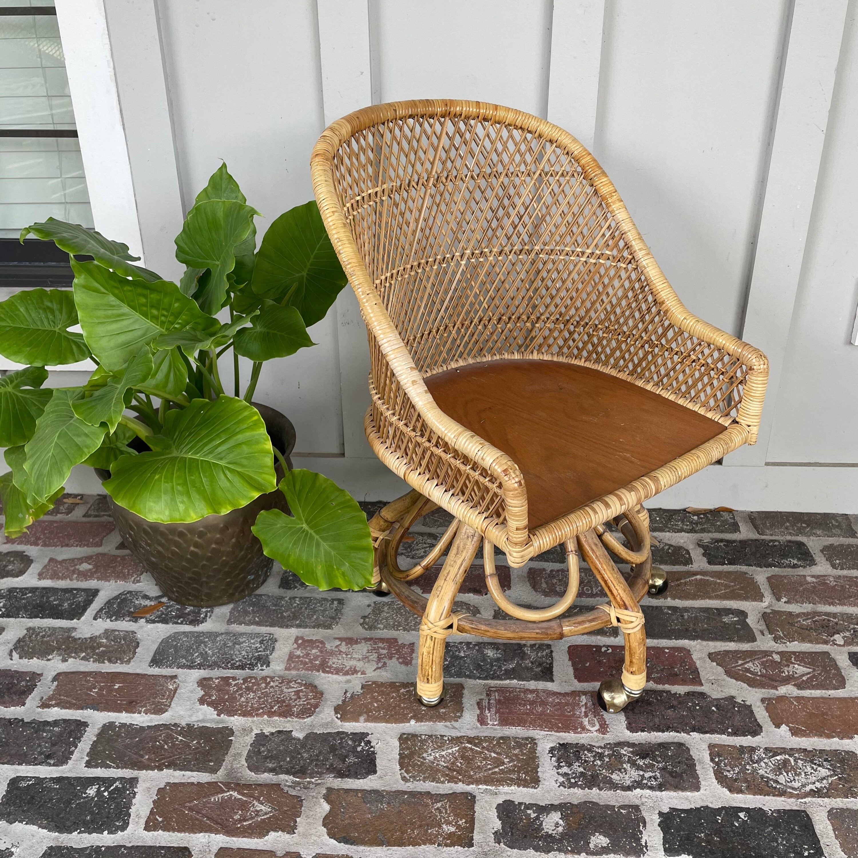 Vintage wicker desk chair Swivel desk chair Vanity chair Etsy
