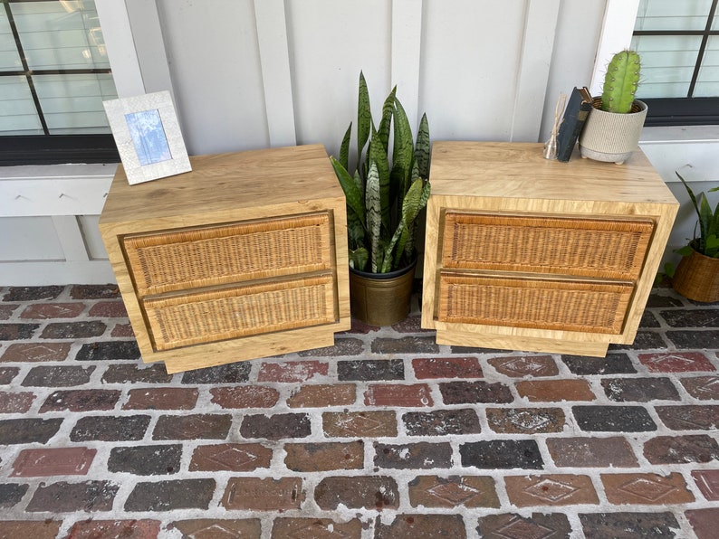 Vintage Wicker Night Stands Rattan Side Tables Wicker Side Etsy