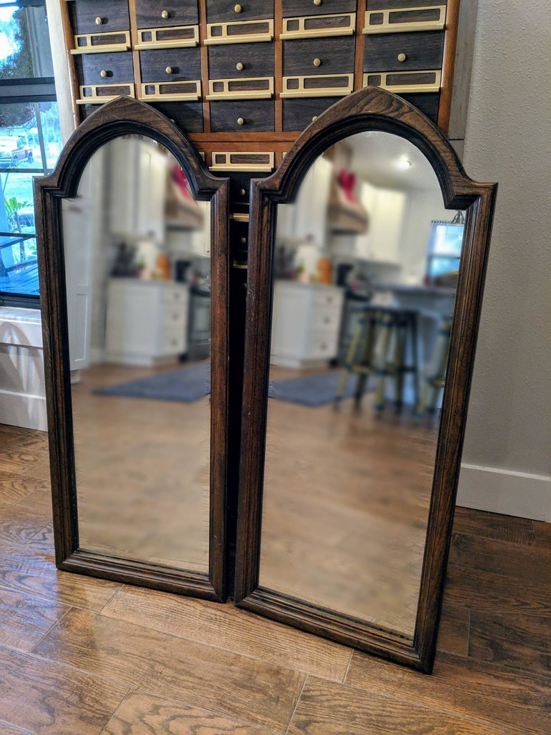 Arch Mirrors Double Vintage 4 Foot Tall Wood Entry Vanity Mirror Mid Century Modern Antique