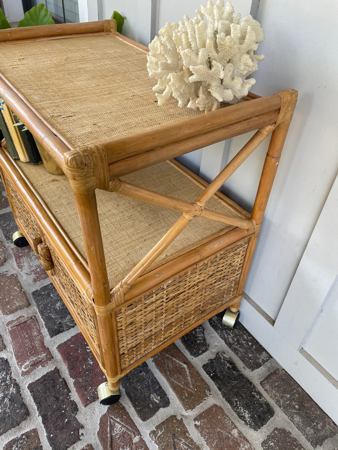 Wicker bar cart Vintage Wicker plant stand Food Etsy