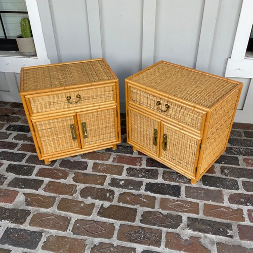 Vintage Wicker Night Stands Rattan Side Tables Wicker Side Etsy