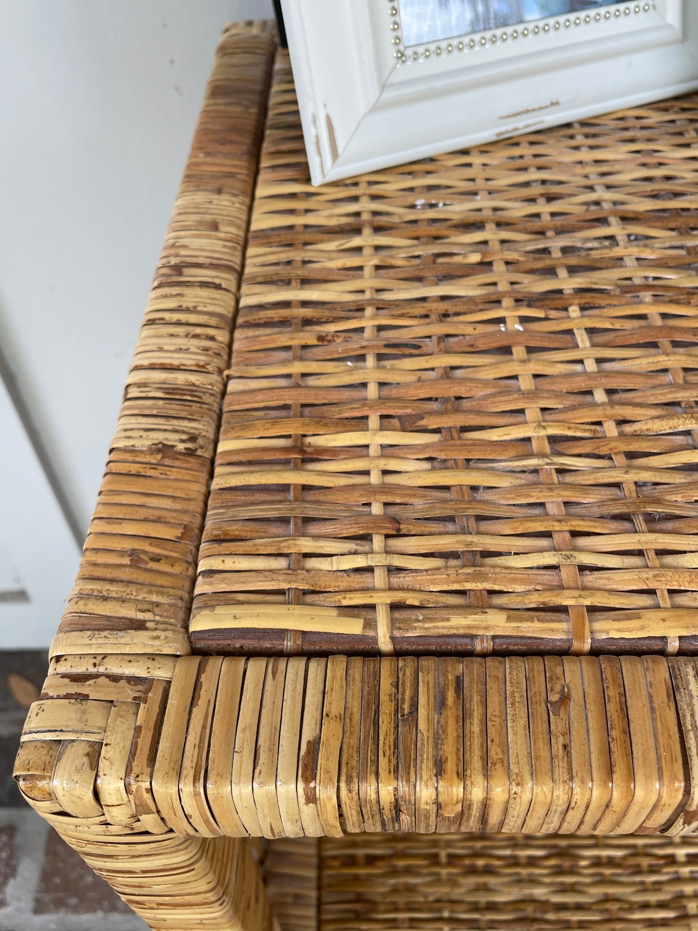 Vintage wicker shelf Wicker night stand Vintage rattan Etsy