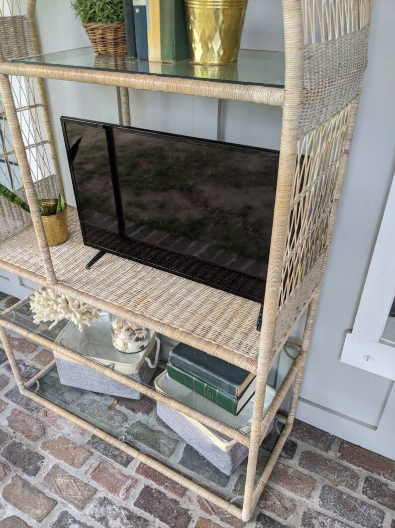 Wicker TV stand Wicker etagere Rattan shelf Plant stand Etsy