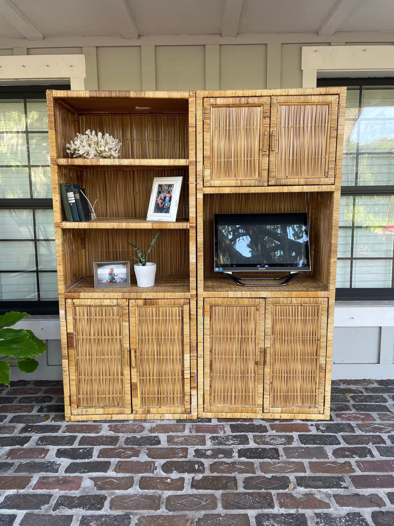 Vintage Wicker Vintage Rattan Shelf Wicker TV Stand Etsy