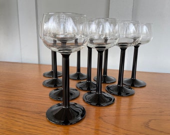 Vintage Set of 10 Black Stem Glasses, Black stemware, Luminarc French Crystal Wine Glasses, Vintage Black Cocktail glasses, Black Barware