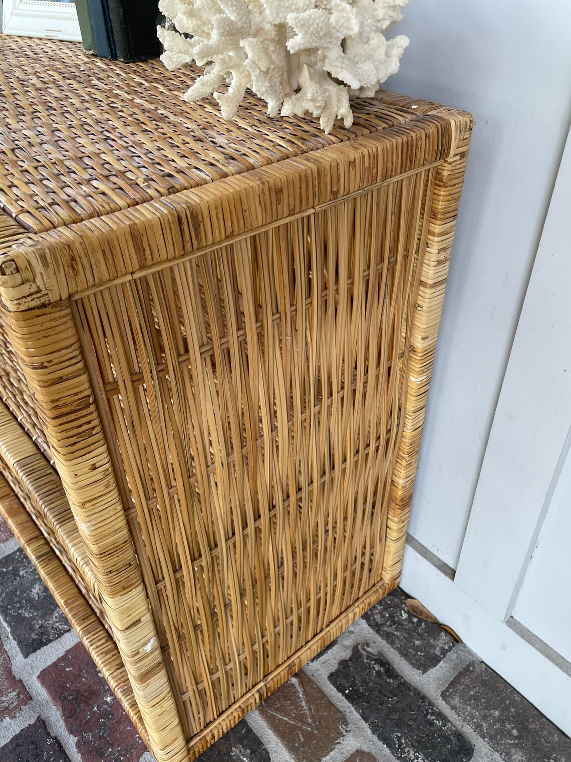 Vintage wicker shelf Wicker night stand Vintage rattan Etsy