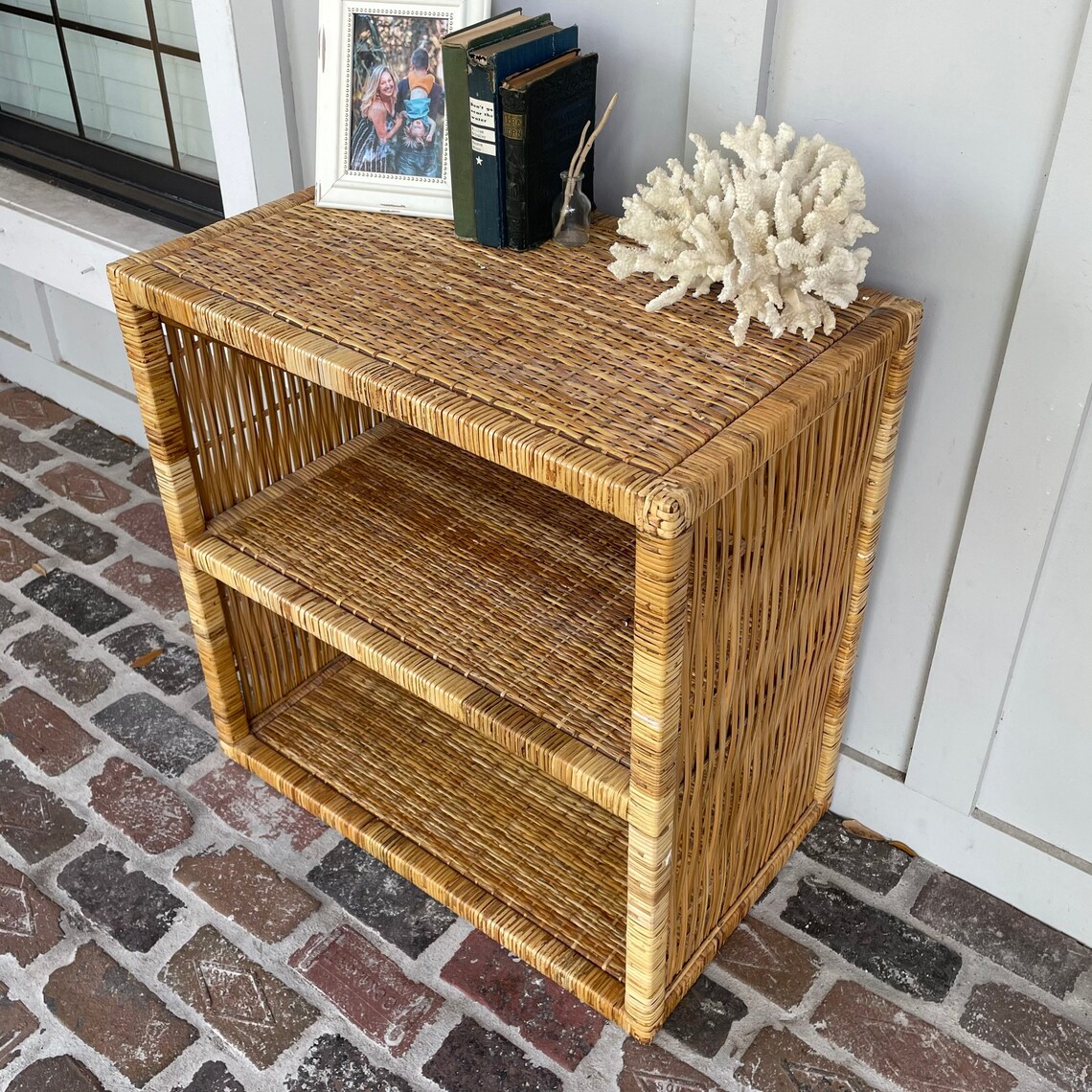 Vintage wicker shelf Wicker night stand Vintage rattan Etsy