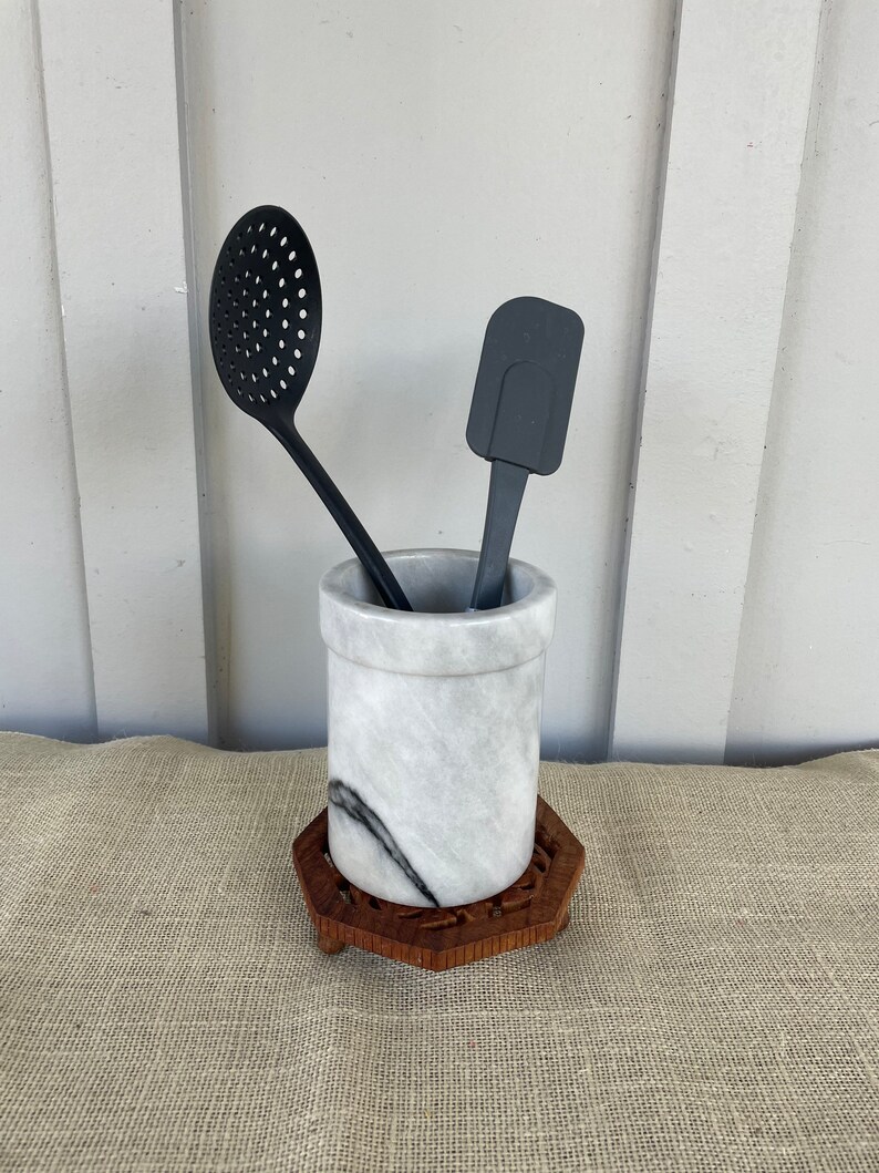Vintage Marble Utensil Holder Marble Utensil Crock Carrara Etsy