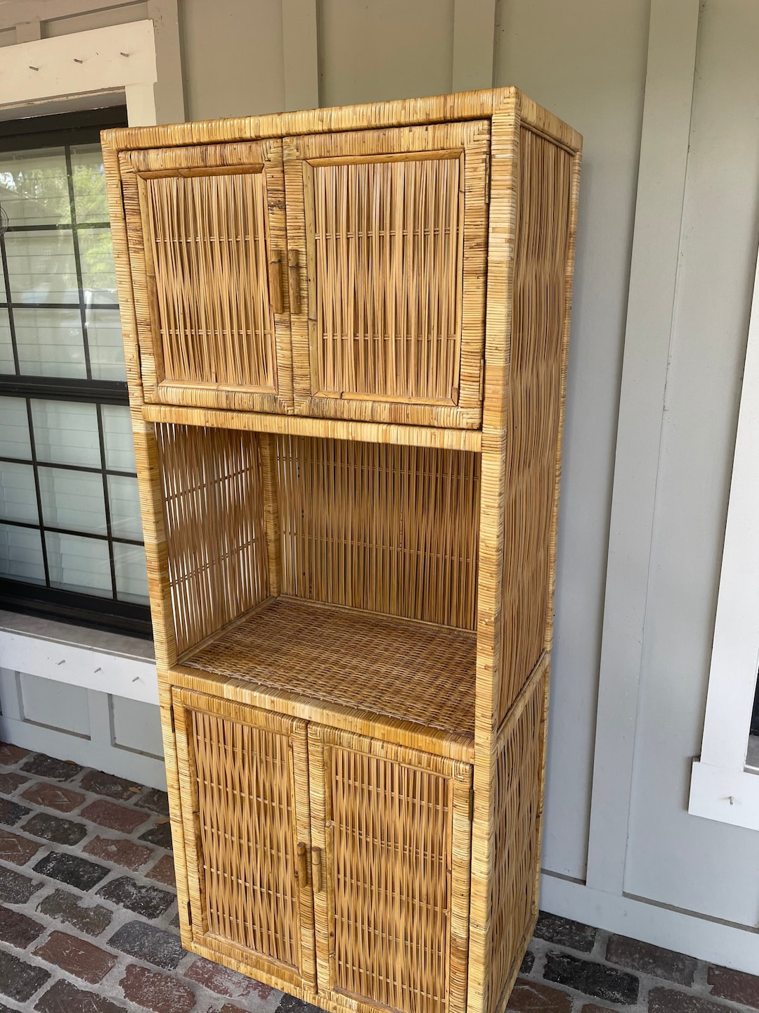 Vintage Wicker Book Shelf Vintage Rattan Bookcase, Wicker TV