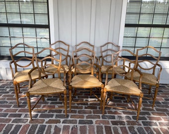 8 Solid Oak Dining Chair with Rush Seats, William Yeoward Ladder Back Chairs, Coastal Dining Chairs, Jonathan Charles dining chairs, Coastal