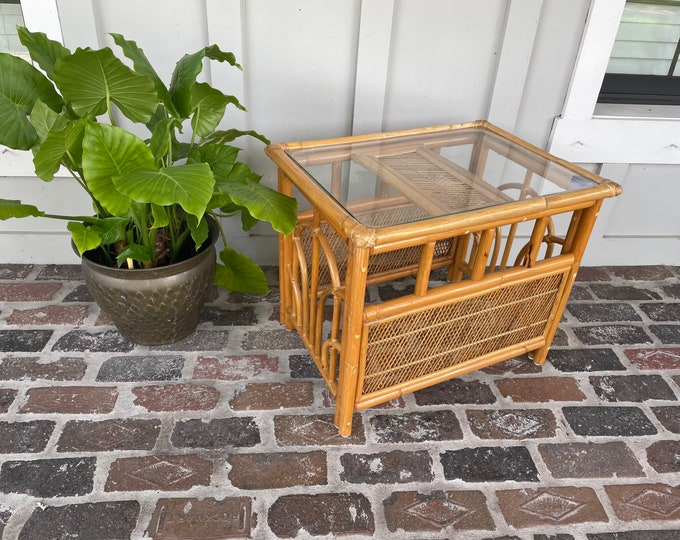 Vintage Rattan Side Table Wicker Side Table Rattan Side Etsy