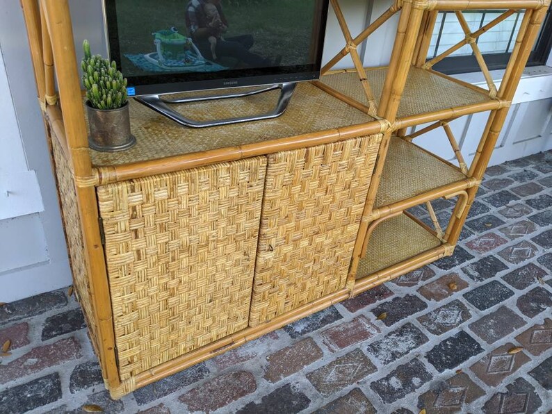 Rattan shelf Entertainment center Wicker Bamboo Etsy