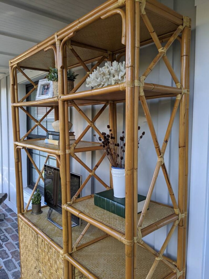 Rattan shelf Entertainment center Wicker Bamboo Etsy