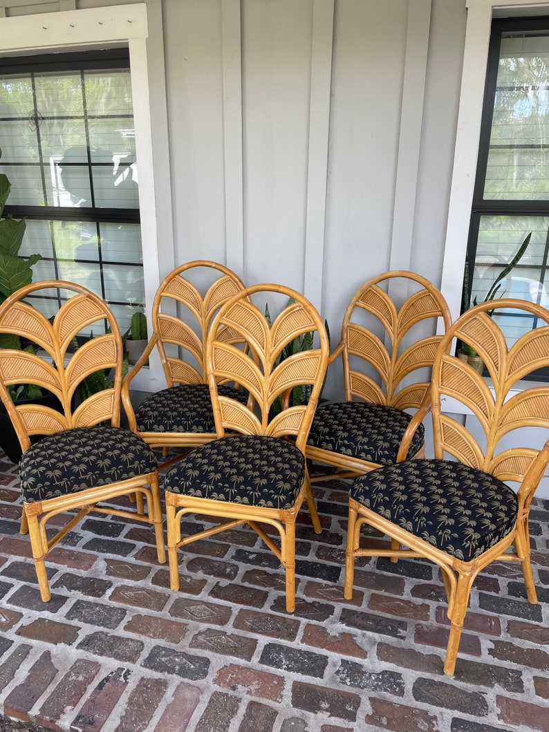Vintage Palm Chairs Rattan Dining Chairs Wicker Dining Etsy