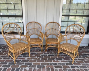 Vintage Rattan Dining Chairs - Set of 4, Coastal dining chairs, Brighton stlye dining chairs, Bentwood dining chairs, Grandmillennial style