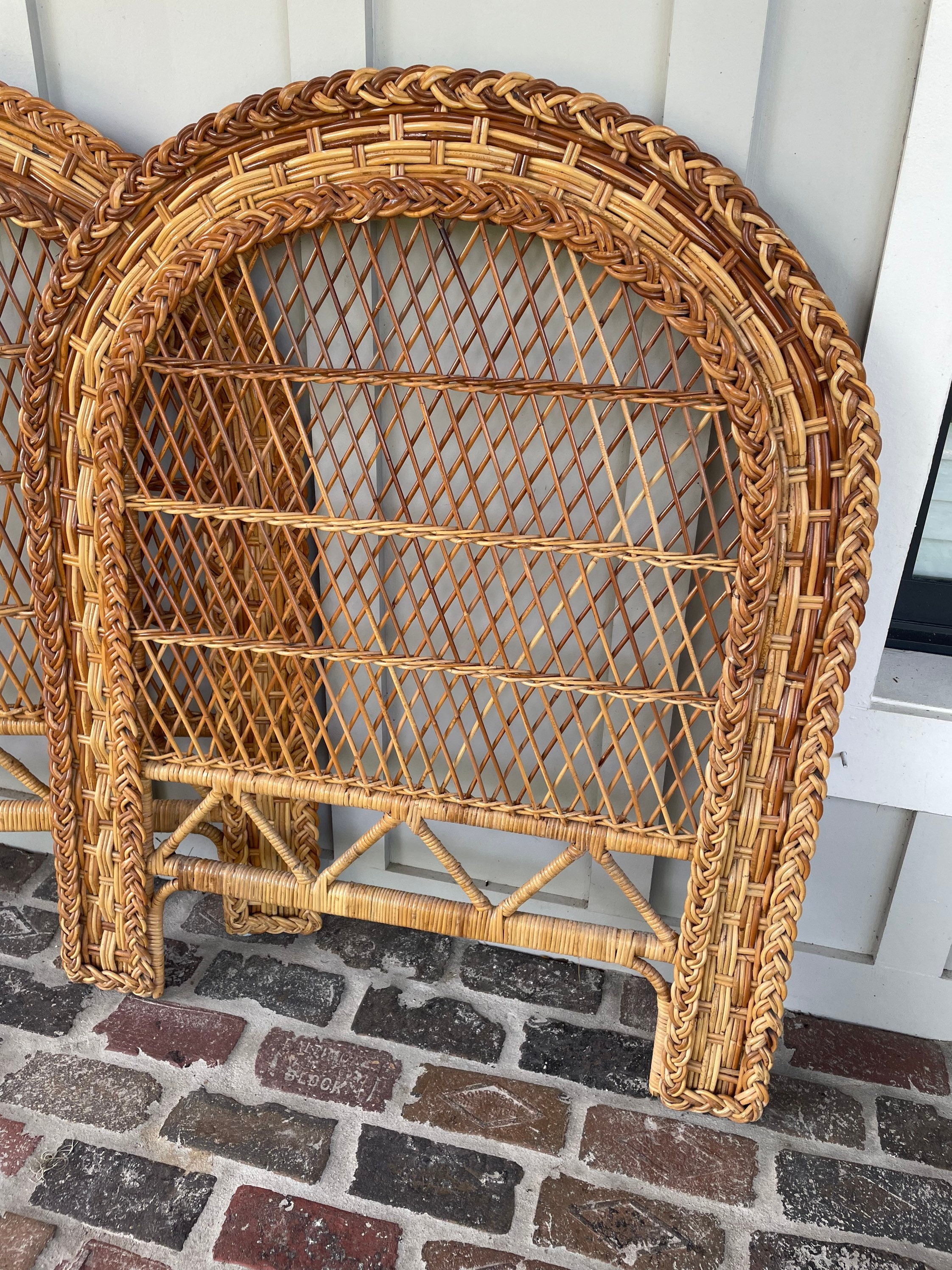 Vintage wicker twin headboards Wicker headboard Coastal head Etsy