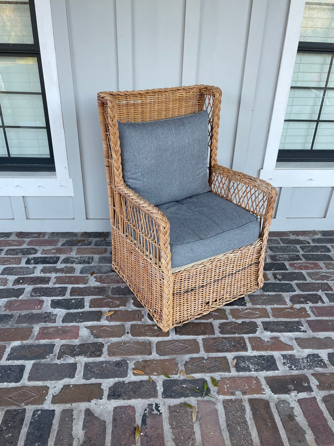 Vintage Large Wicker Chair High Back Rattan Chair Bamboo Etsy