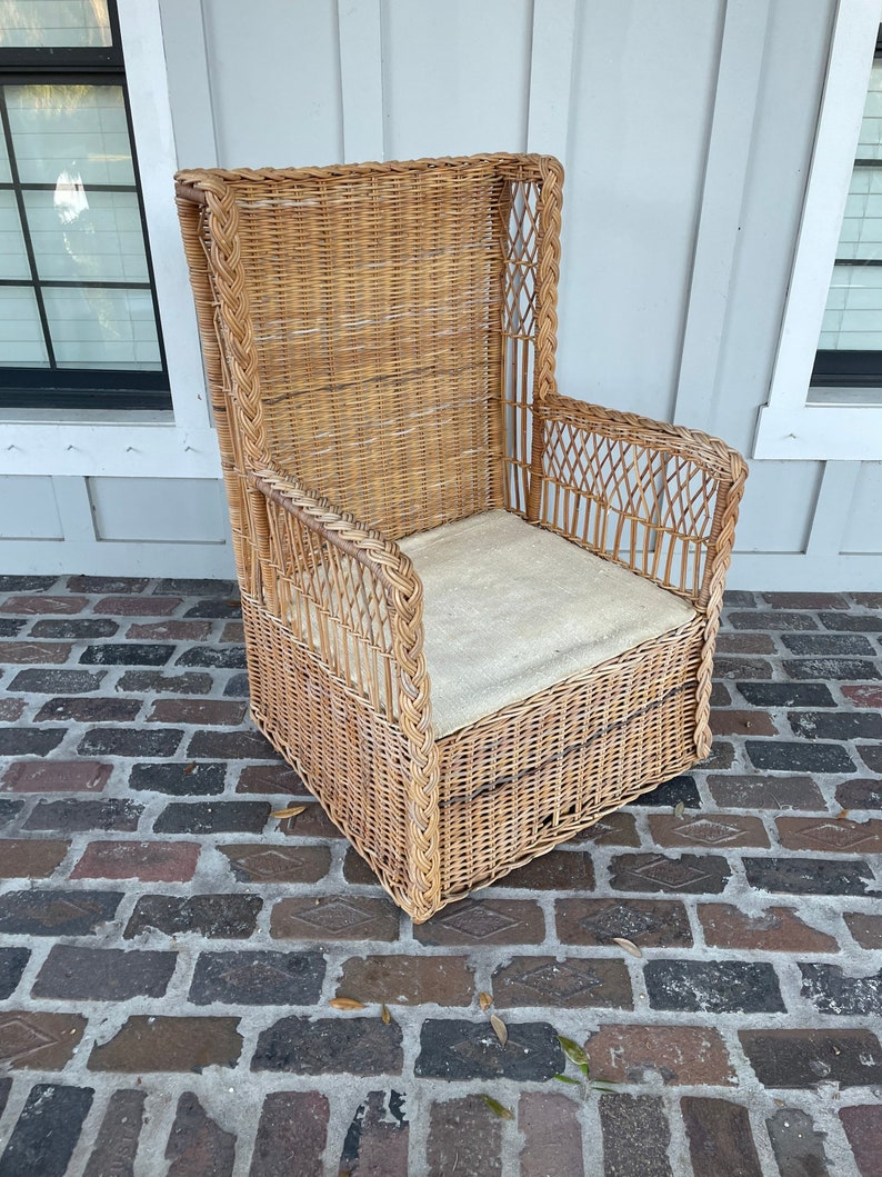 Vintage Large Wicker Chair High Back Rattan Chair Bamboo - Etsy