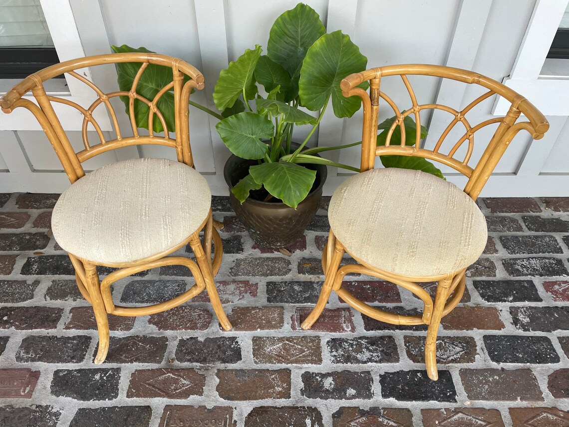 Vintage small rattan desk chair Wicker vanity chair Bamboo Etsy