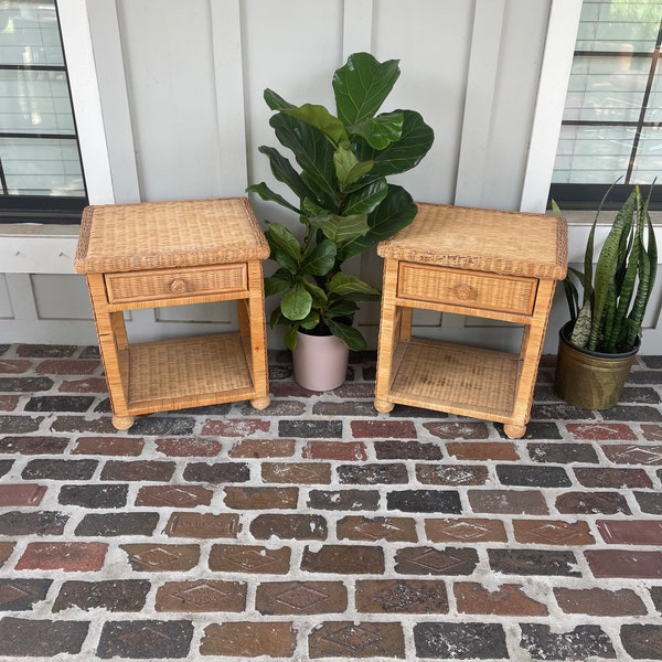 RESERVED ARIANA Vintage wicker night stands, Pencil reed side tables, Rattan night stands, Boho night stands, Coastal side tables