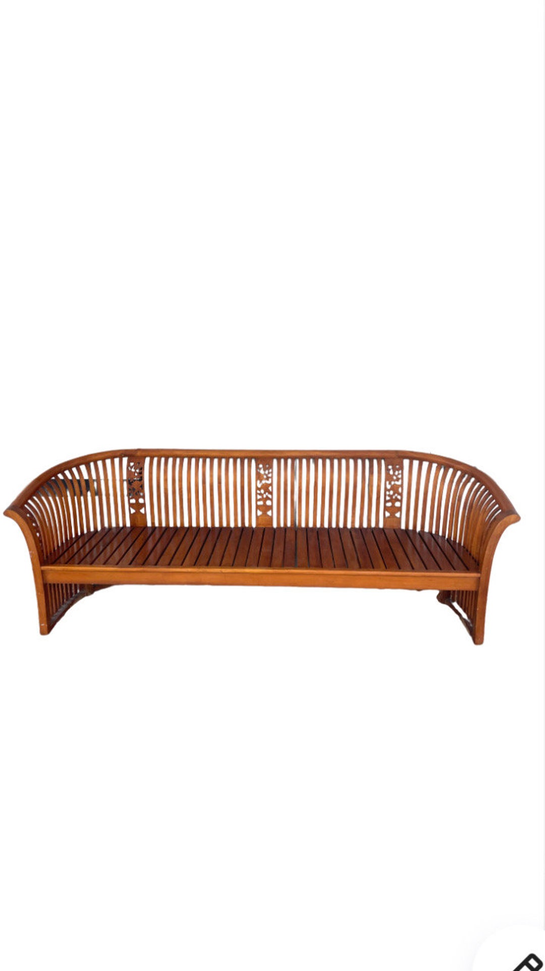 Vintage Hand Carved Large Teak Bench, Teak Wood Couch, West Indies