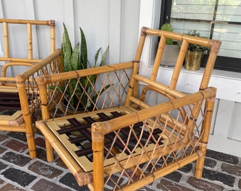 Vintage rattan bamboo accent chair, Midcentury rattan side chair, Bamboo side chair, MCM Tropcial accent chair, Grandmillennial furniture