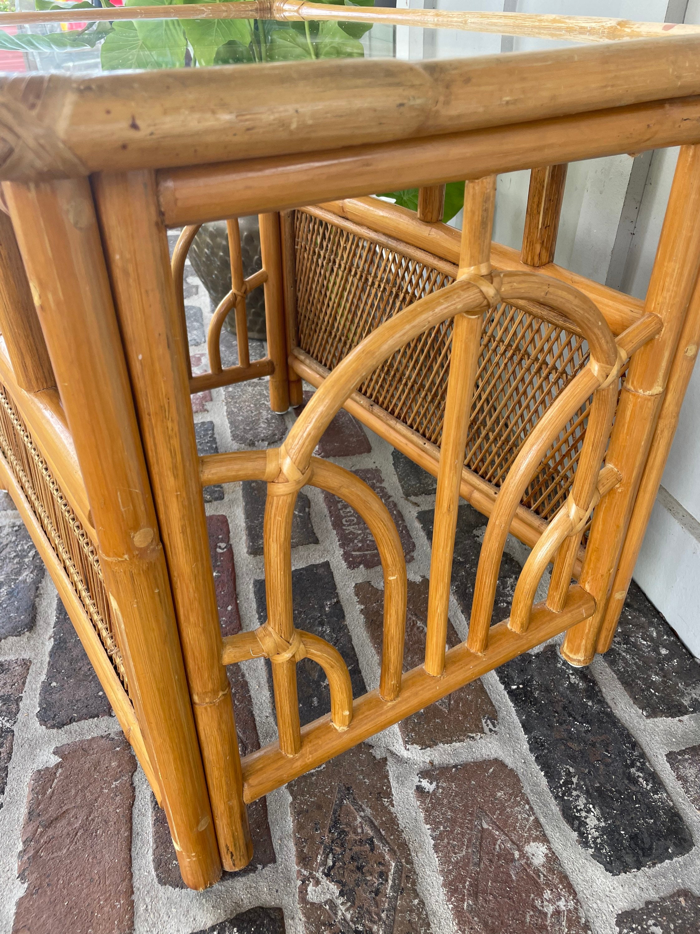 Vintage Rattan Side Table Wicker Side Table Rattan Side Etsy