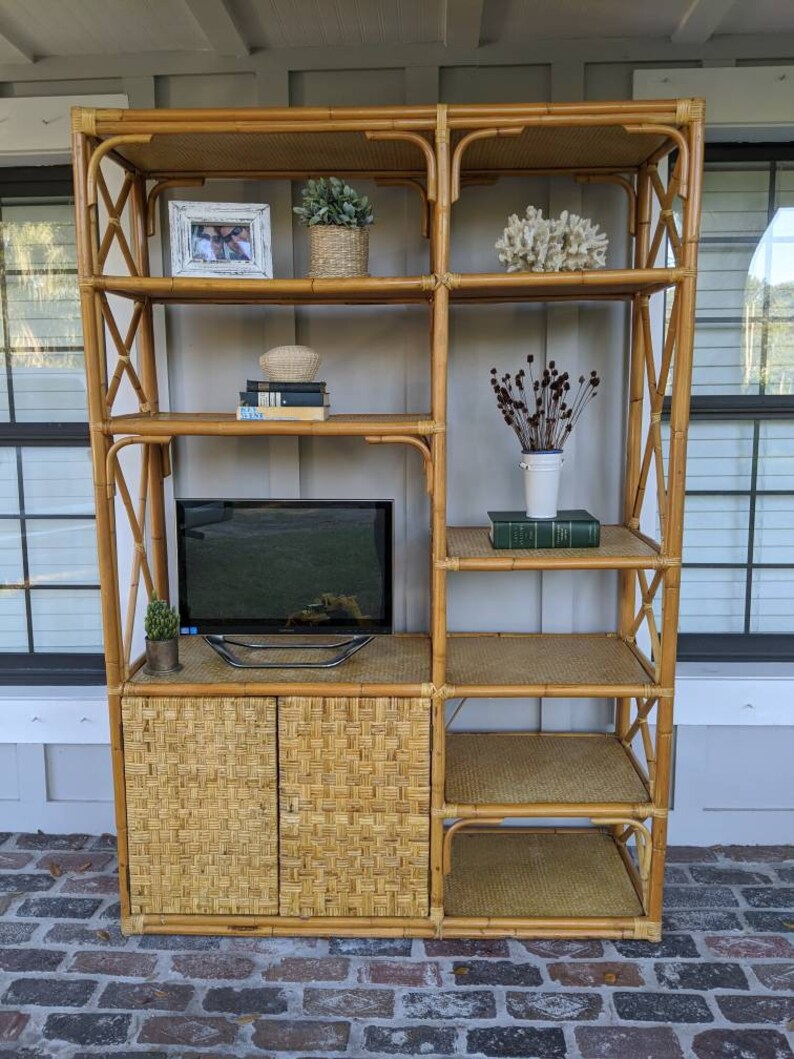 Rattan shelf Entertainment center Wicker Bamboo Etsy