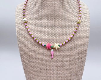 Colorful Fish Charm Beaded Necklace, Starfish Summer Choker