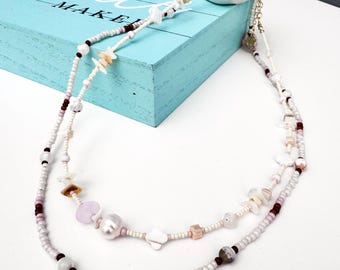 Shell Beaded Two Necklace, Coastal Beach Jewelry