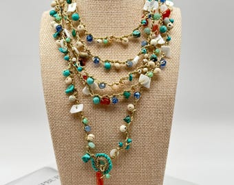 Multicolor Gemstone Lariat with Turquoise Accents