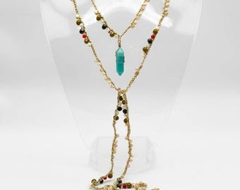 Handmade Amazonite Lariat Necklace • Gemstone Boho Wrap Jewelry