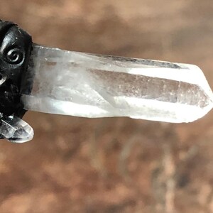 Natural Clear Quartz Crystal  Wand with small Crystal growing from the top. Made with Polymer Clay. Crystal Dug in Brazil.