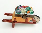 Retired Chamart Limoges Wheelbarrow with Vegetables Garden Tools Clasp Trinket Box
